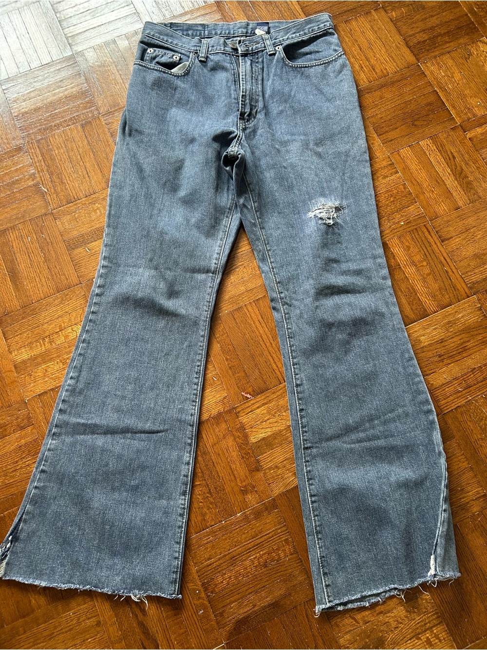 GAP Women's Gray Flare Jeans with Distressed Knee
